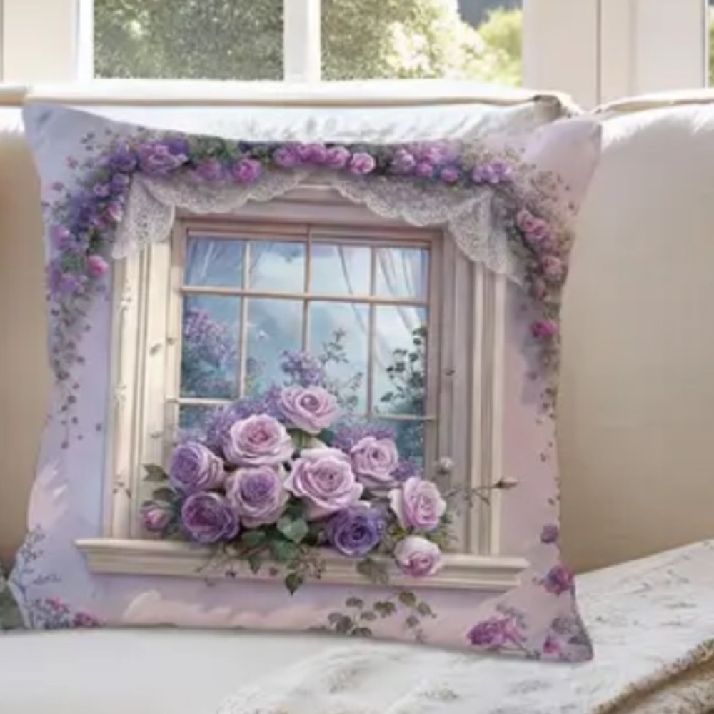 NEW: Floral Window Scene Throw Pillow
